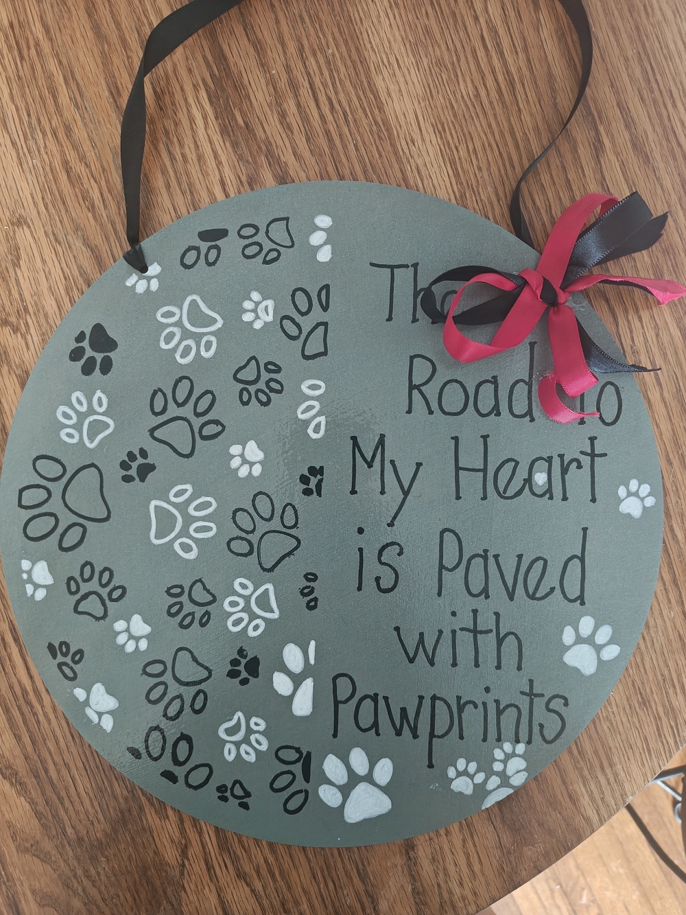 Round Pawprint Wall Sign - Green with Black & White Accents
